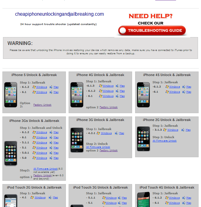 Cheap Iphone Unlocking and Jailbreaking members area page - select the Apple device to unlock/jailbreak.